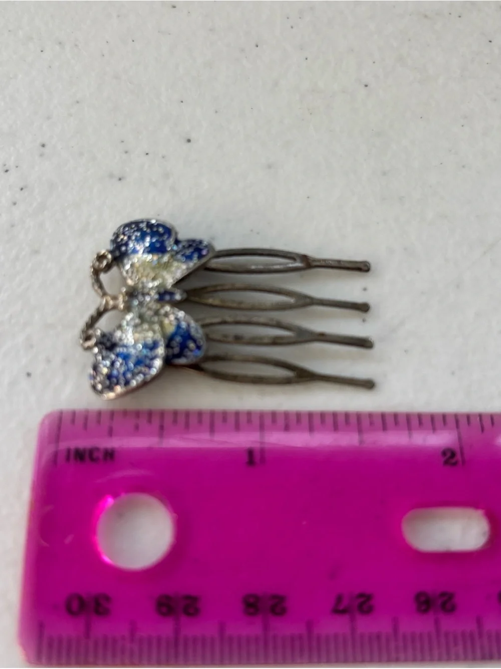 Vintage Crystal Butterfly Hair Comb in Blue and White